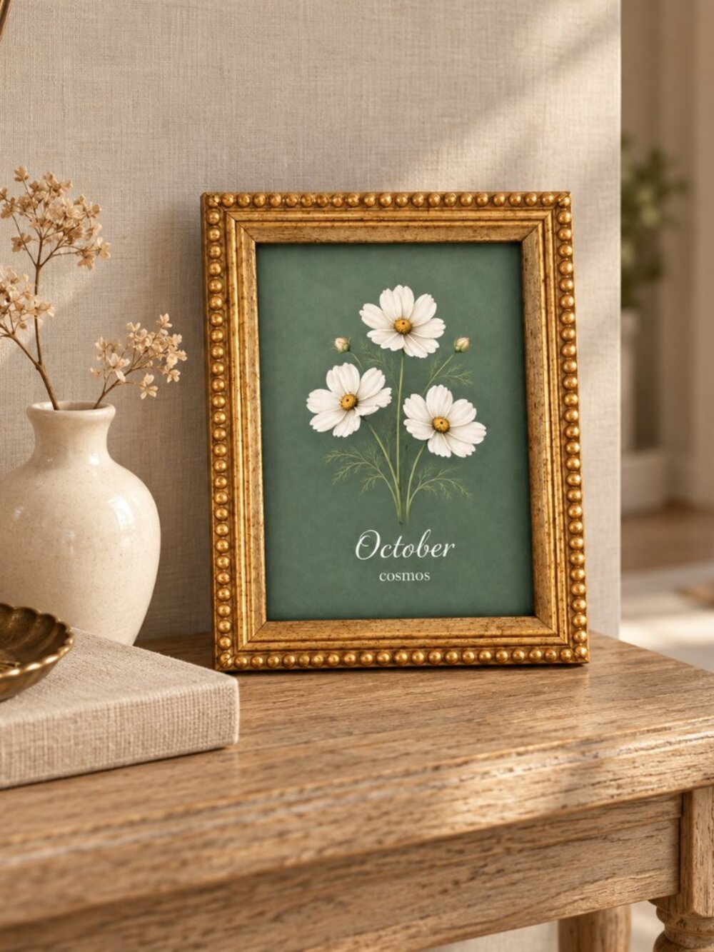 October Birth Flower Framed Print Set Cosmos & Marigold, Two 5x7 Physical Prints